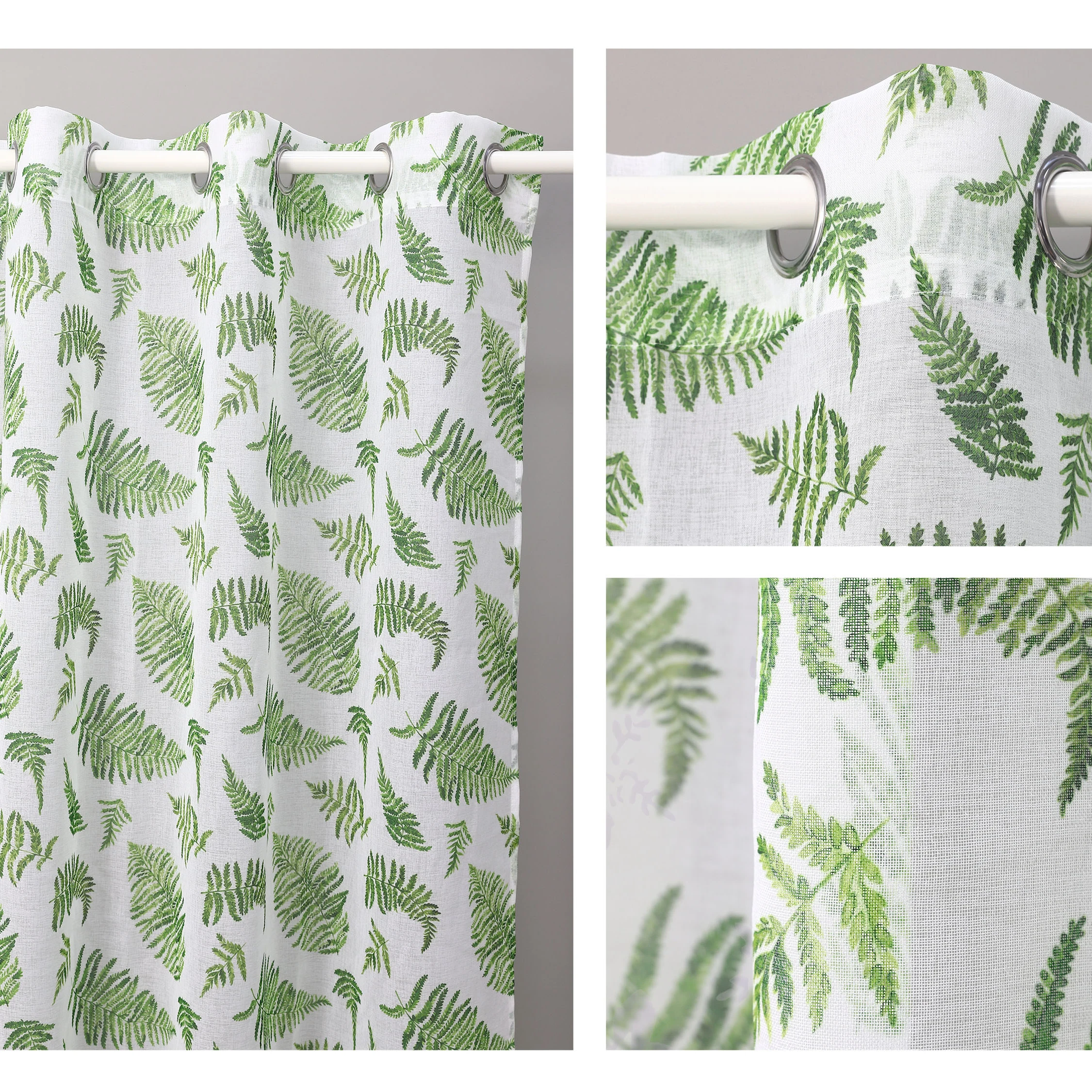 Voile Printed Sheer Curtains European Abstract Style Blue and Green Leaves Print 2 Panels Pair for Home Window Decoration