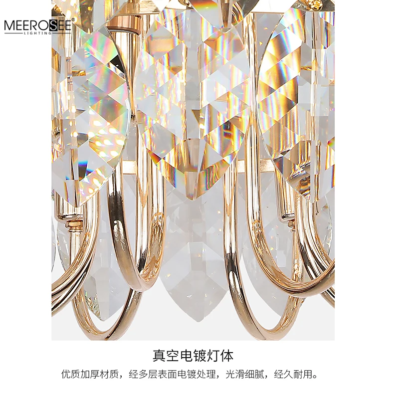 MEEROSEE K9 Crystal Leaf Pendant Light Modern Chandeliers Sitting Room Lighting Hanging Lights for Living Room MD86800