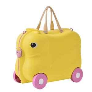 19 Inch Kids Ride-on Duck Design Hardshell Luggage PP Material with Spinner Caster Portable Fashion Suitcase for Children