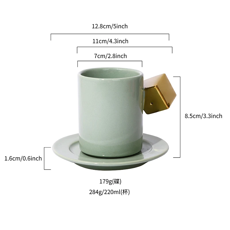 Promotional Eco Ware 220ml Porcelain Coffee Mug Normal Size Cappuccino Espresso Cups Golden Handle Ceramic Cold Safe Camping factory