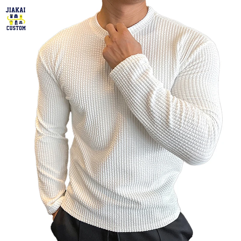 OEM Custom Screen Print Waffle Knit Long Sleeve Men Thermal T