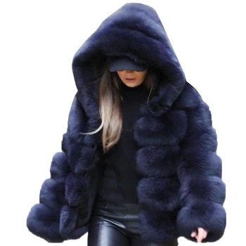 New Fashion High Quality Short Ladies Winter Coats Cropped Hood Women Faux Fox Fur Jacket Coats