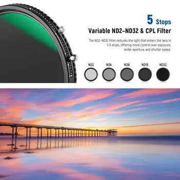 NEEWER 2 in 1 67mm Variable ND Filter ND2-ND32&CPL Filter Camera Filters detail image