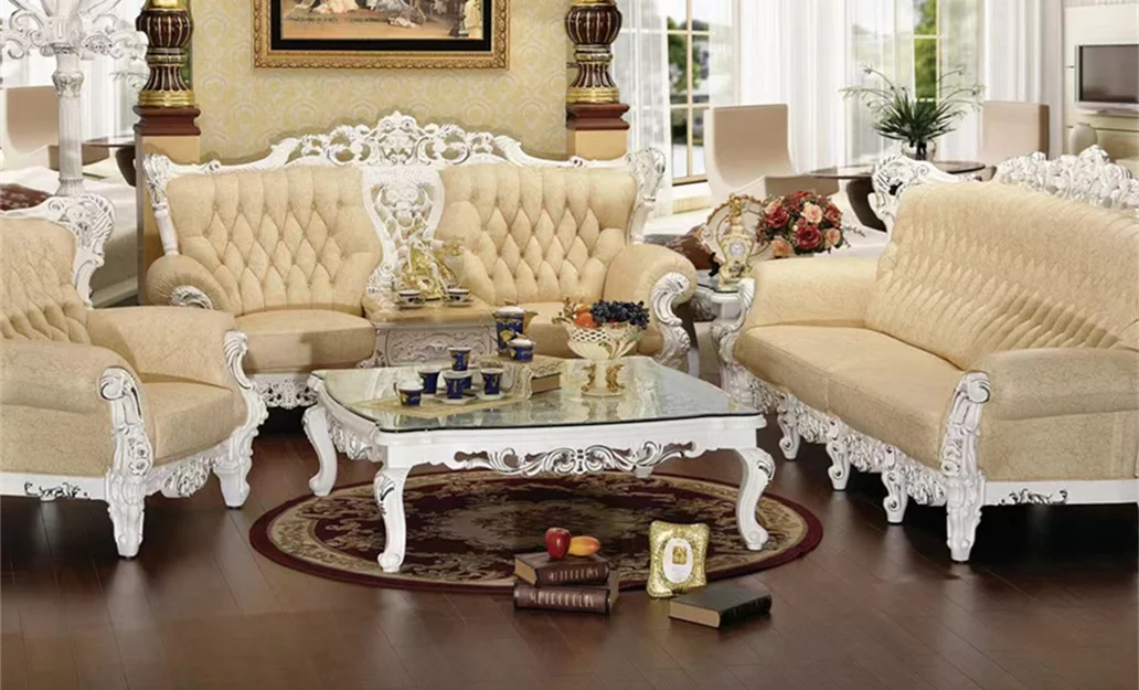Luxury Mahogany Wood Sofa Home Furniture Living Room Set Design White