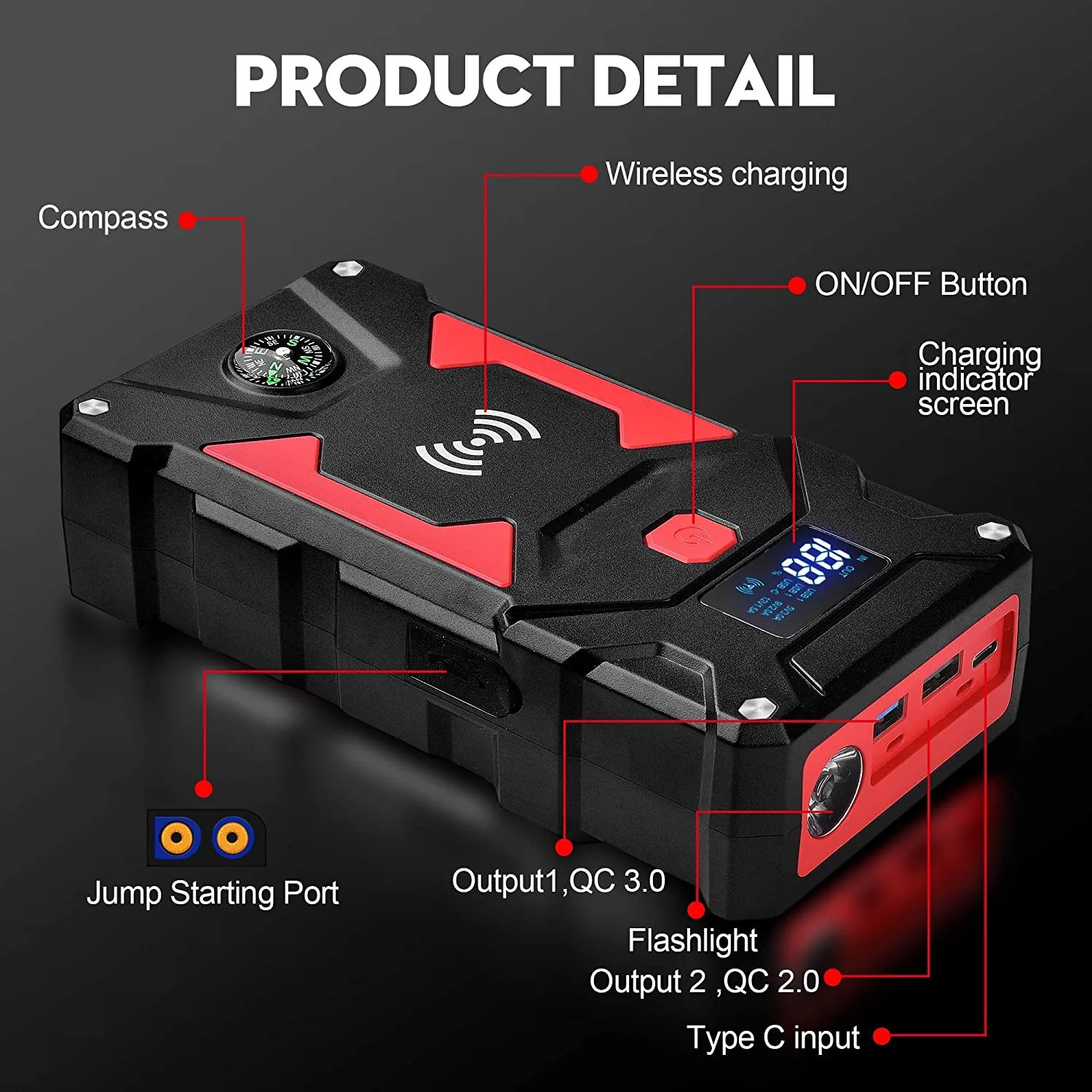 YABER 4 in 1 avviatore per auto 3000A Jump Starter 24800mAh Power