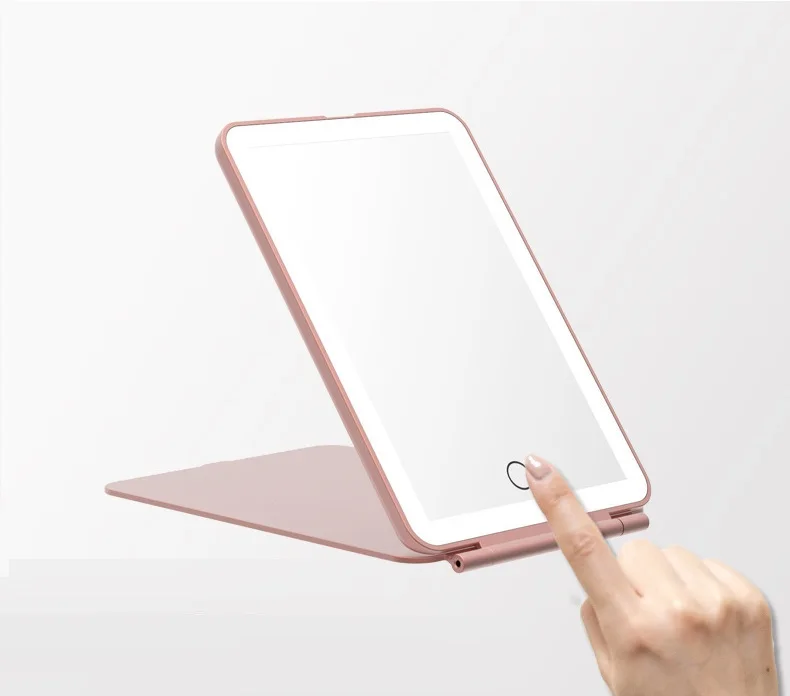Portable Foldable LED Lighted Cosmetic Mirror Mini IPad Style Desktop Makeup Mirror Square Travel Tabletop Makeup Vanity