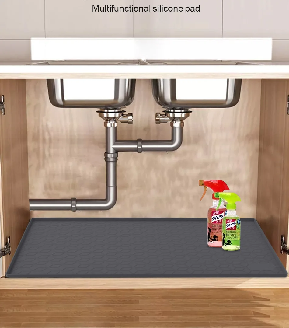 34" X 22" Silicone Under Sink Liner With Drain Hole Under Sink Mats For