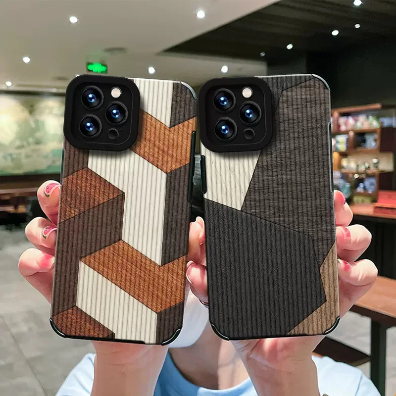 Newest Wood Grain Step Design Printing Soft TPU Leather Mobile Phone Cover Case For Iphone 7 8 X Xr Xs 11 12 13 14 15 16 Pro Max