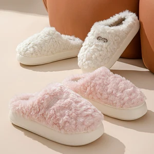 Women's New Fashion Indoor Winter for Slippers Stylish Closed-Toe Design with Plush Soft Anti-Slippery Thick Fur Comfortable