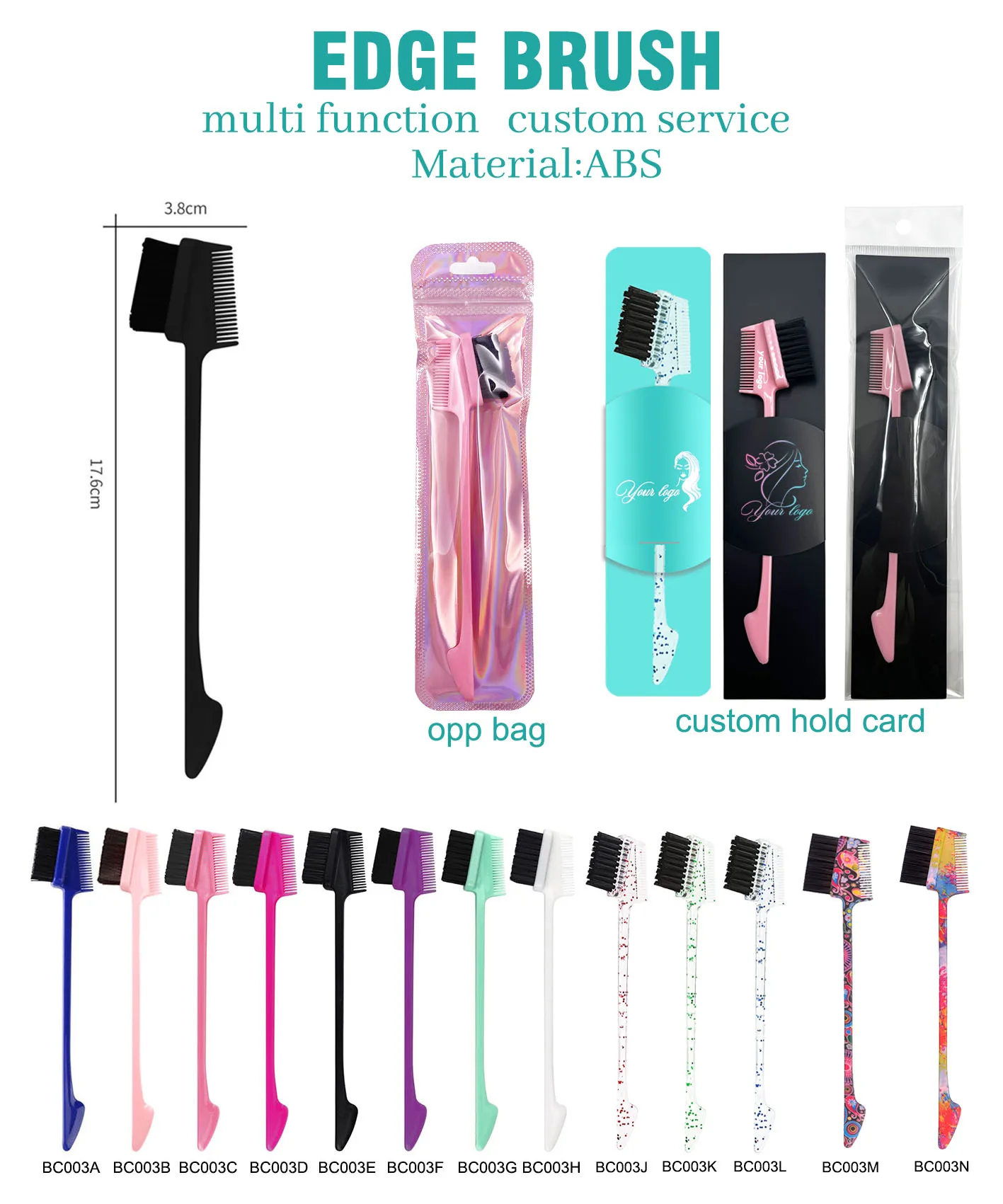 NEW  Custom Card 3 in 1 Baby Hair Style Tools Multi Function Bristle Hair Double Sided Edge Control Brush