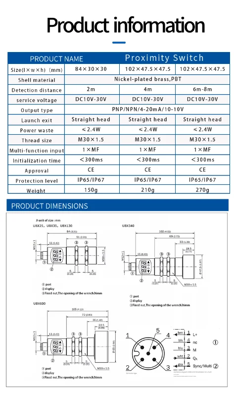 Digital ultrasonic UM30-213111 M12 5-pin pnp/NPN proximity switch ultrasonic liquid level/water level sensor 1-8 meters supplier