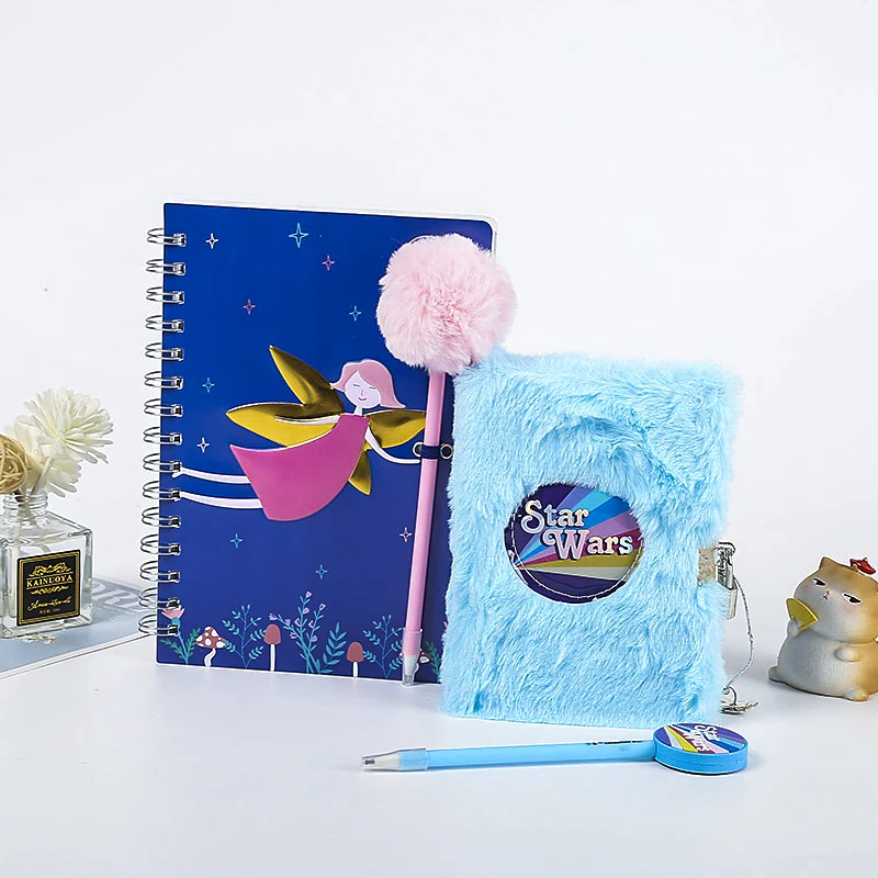 Popular Fancy Souvenir Fluffy Plush Diary Pen Lock Custom Printing Notebook A5