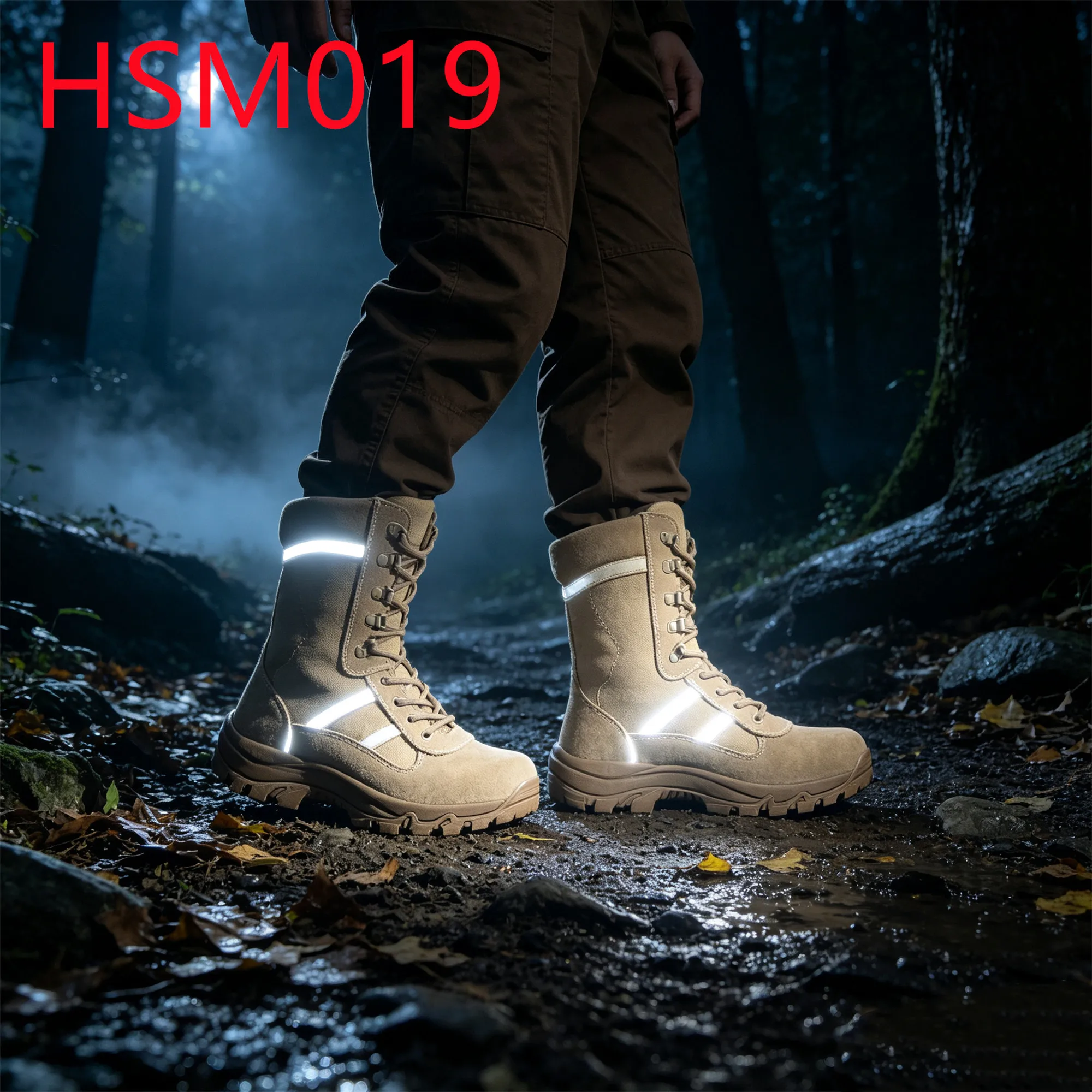 HY,Reflective Strip Design Hua Singh 8 Inch Tactical Boots Factory Price High-rebound EVA+Rubber Sole Desert Storm Boots HSM019