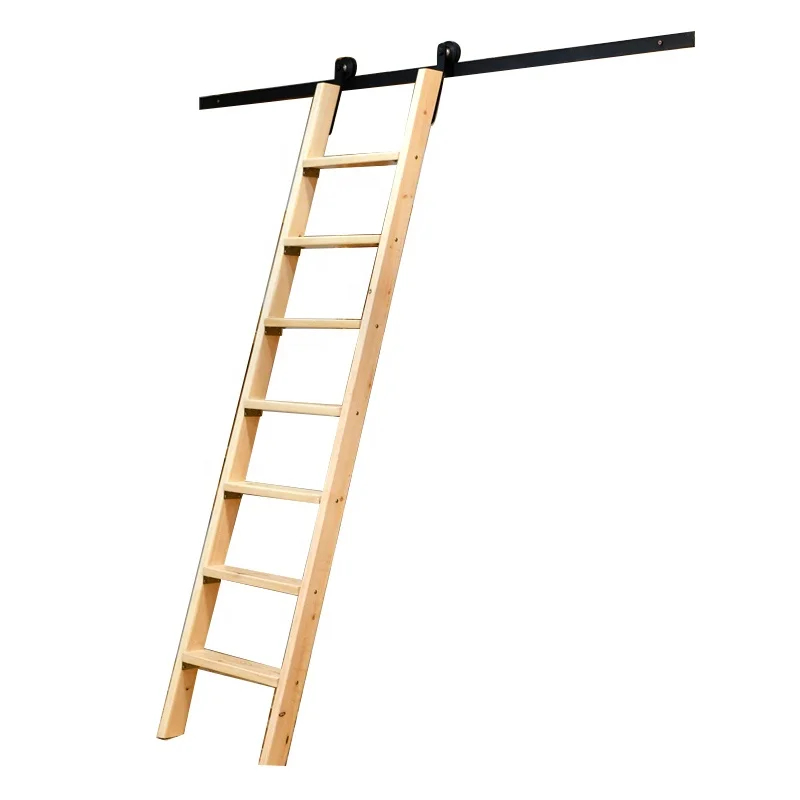 Rustic Black Wood Sliding Library Steel Hardware for Ladder ( No Ladder )