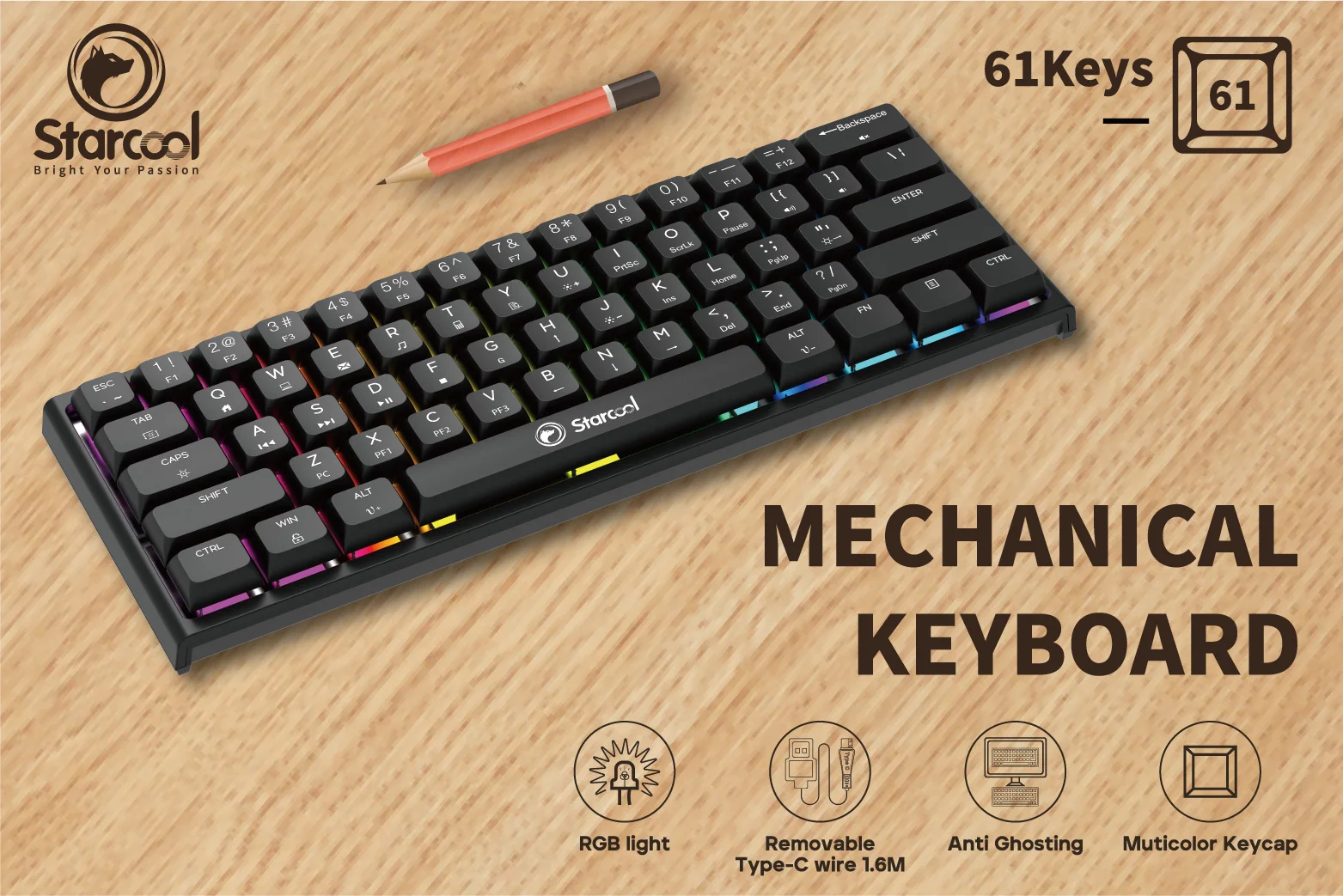 Factory Sale Wireless Mechanical Keyboard Mini Size 61 Keys Gaming Hot ...