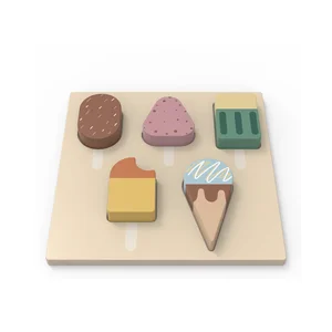 Unisex Montessori Educational Pretend Play Set 18M+ Kids Nontoxic Wood Safety Home Use Ice Cream Puzzle Toy Safety Pretend Toys