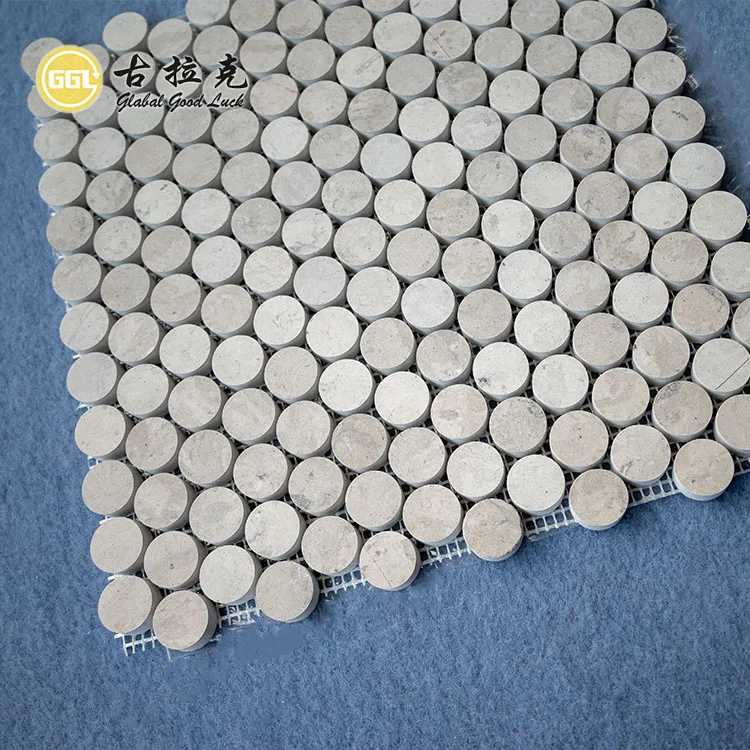 Plain Gray Marble Non-slip Surface Mini Round Mosaic Outdoor Walls