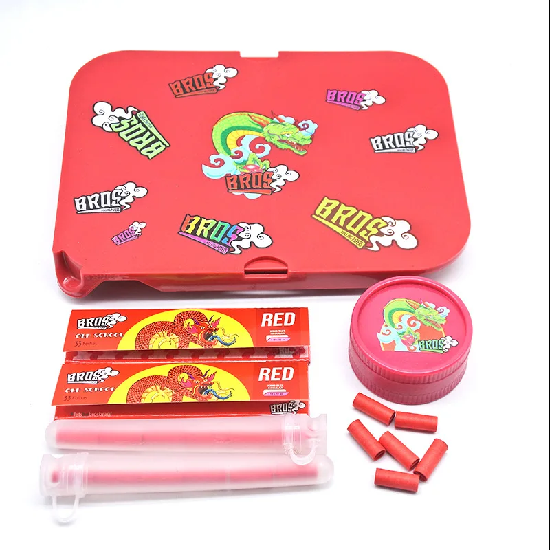Wholesale Custom Logo Smoking Kit Biodegradable Tobacco Grinder Cigarette Paper Plastic Pipe 4-in-1 Rolling Tray for Smoke Shop
