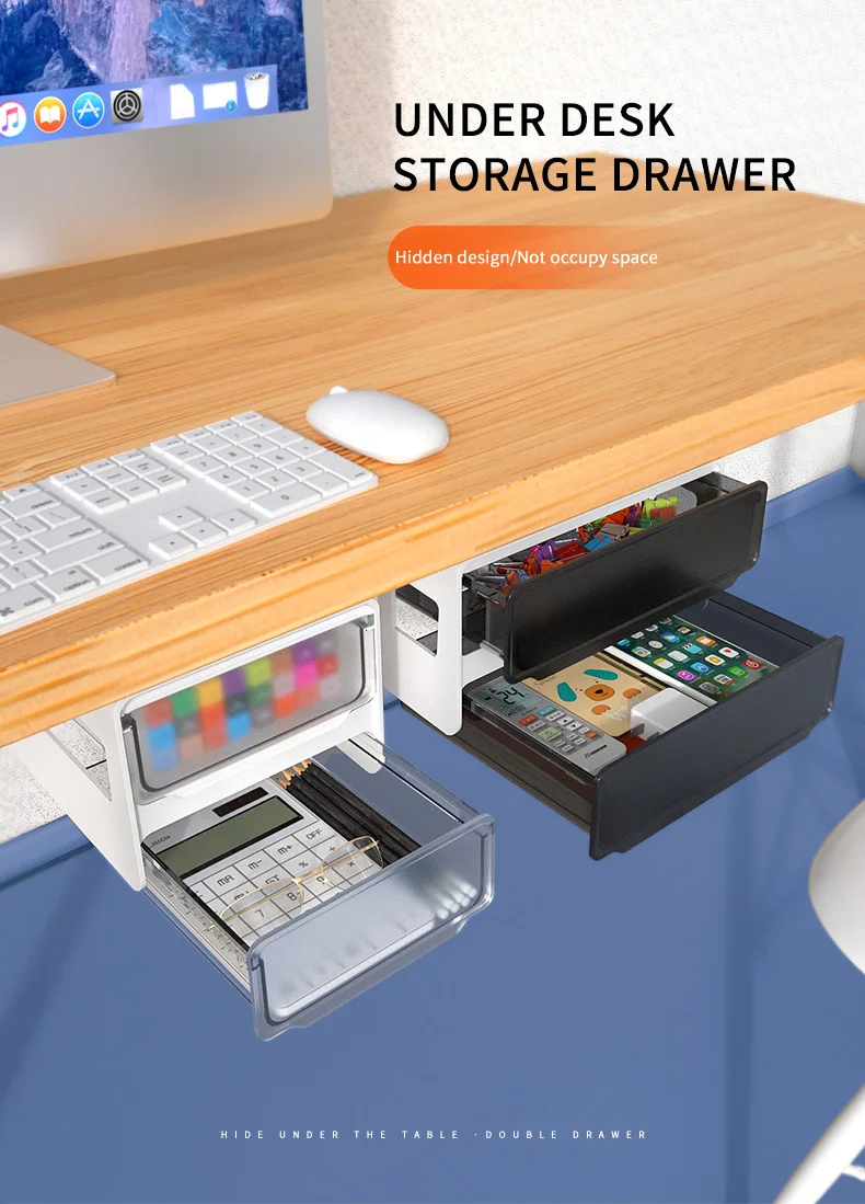 Samanl Double Layer Under Desk Drawer Slideout,Under Mount Desk Drawer