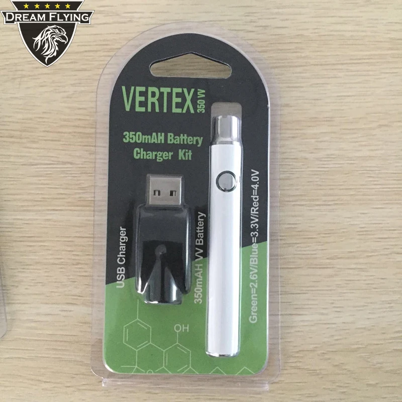 Заводская оптовая продажа 510 резьба 350 мАч контроль напряжения батарея vertex cbd vape pen kit
