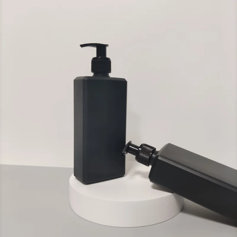 Wholesale Rectangular Hdpe 10oz Empty Cosmetic Black Plastic Lotion Pump Bottle 300 ml for Shampoo