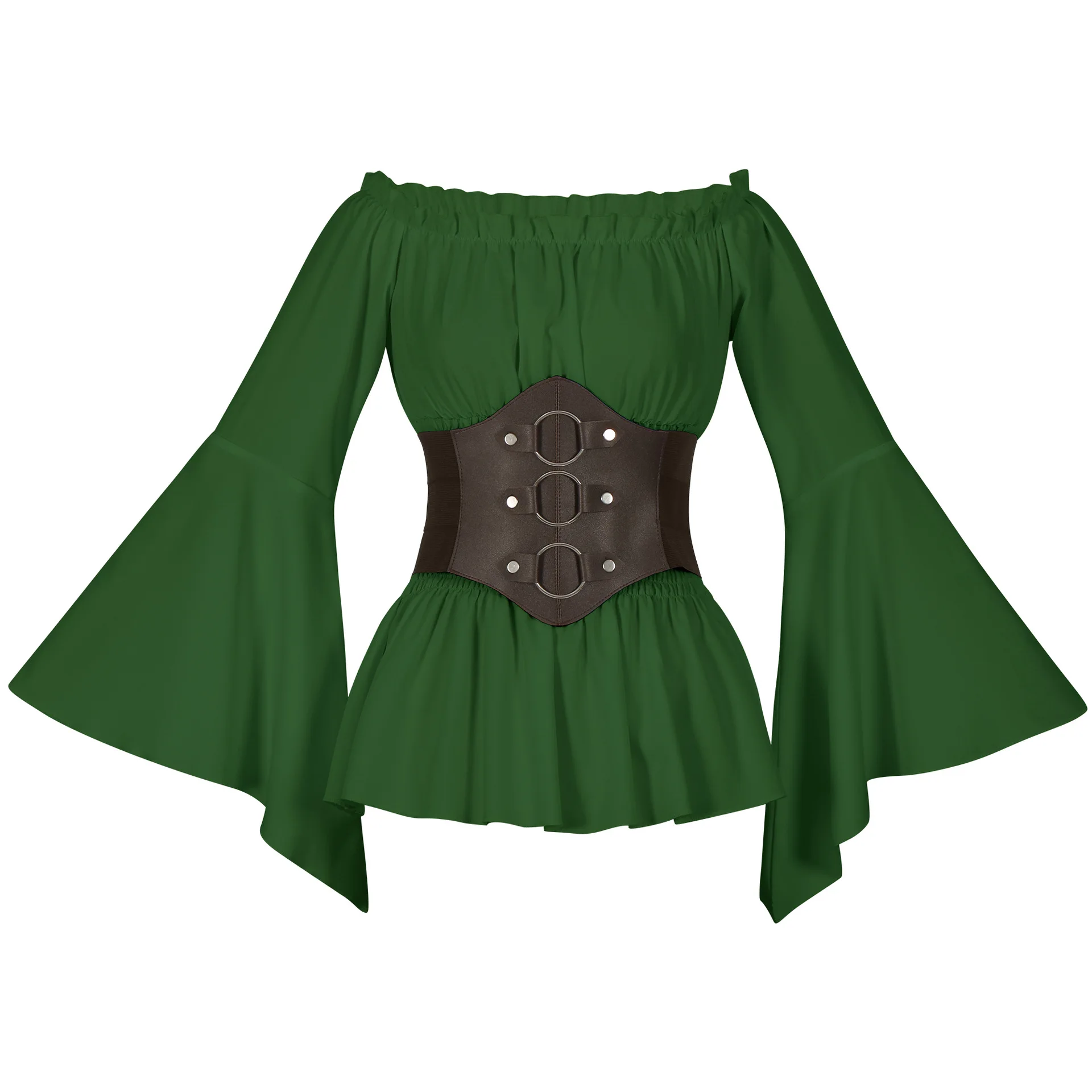 Pirate Medieval Renaissance Long Sleeved Shirts Waistband Top Wide Leather  Armor Belt Steampunk Waist Blouse Pirate Costumes