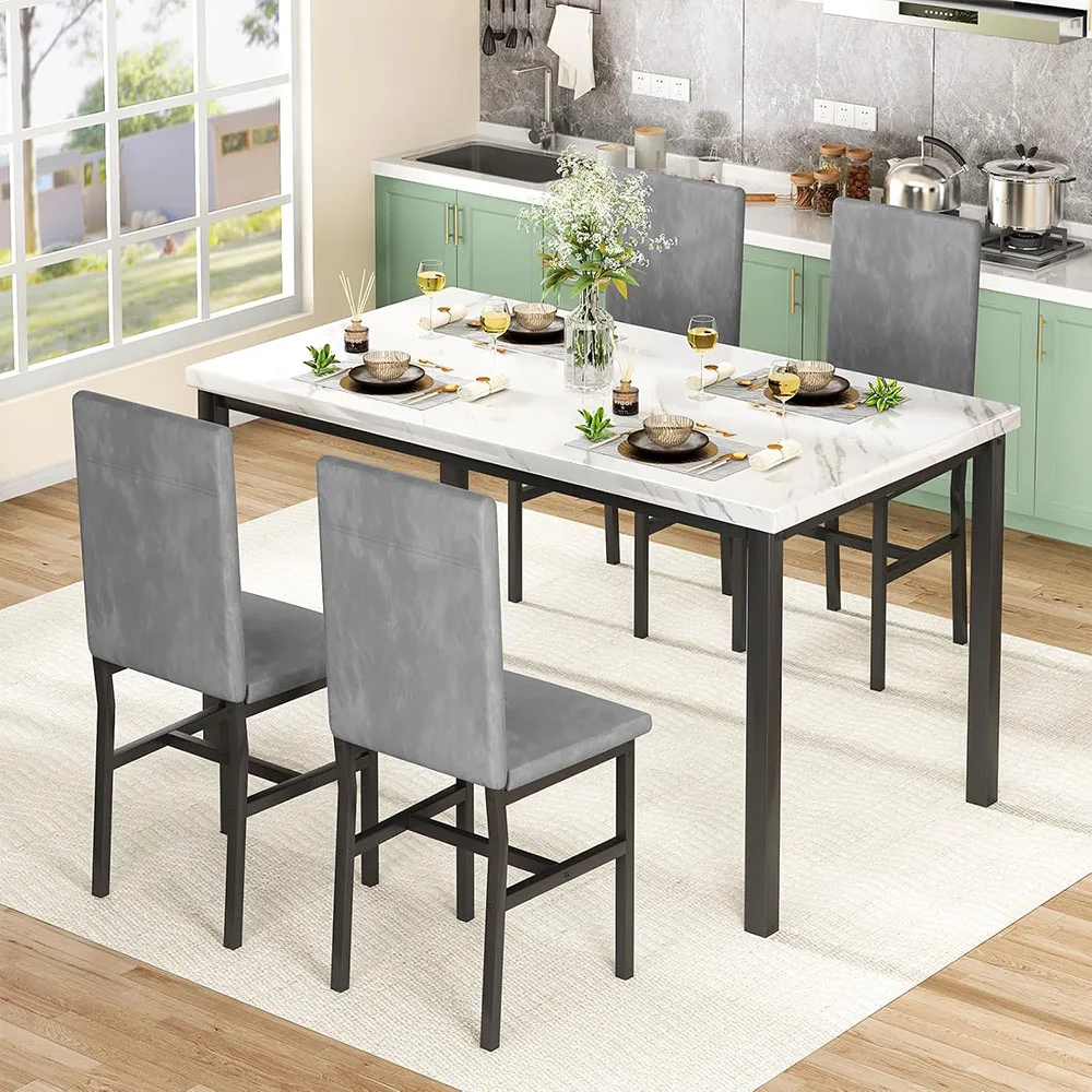 Modern Kitchen Table and Chairs 5 Piece Dining Room Table Set with Marble Top for Small Space factory