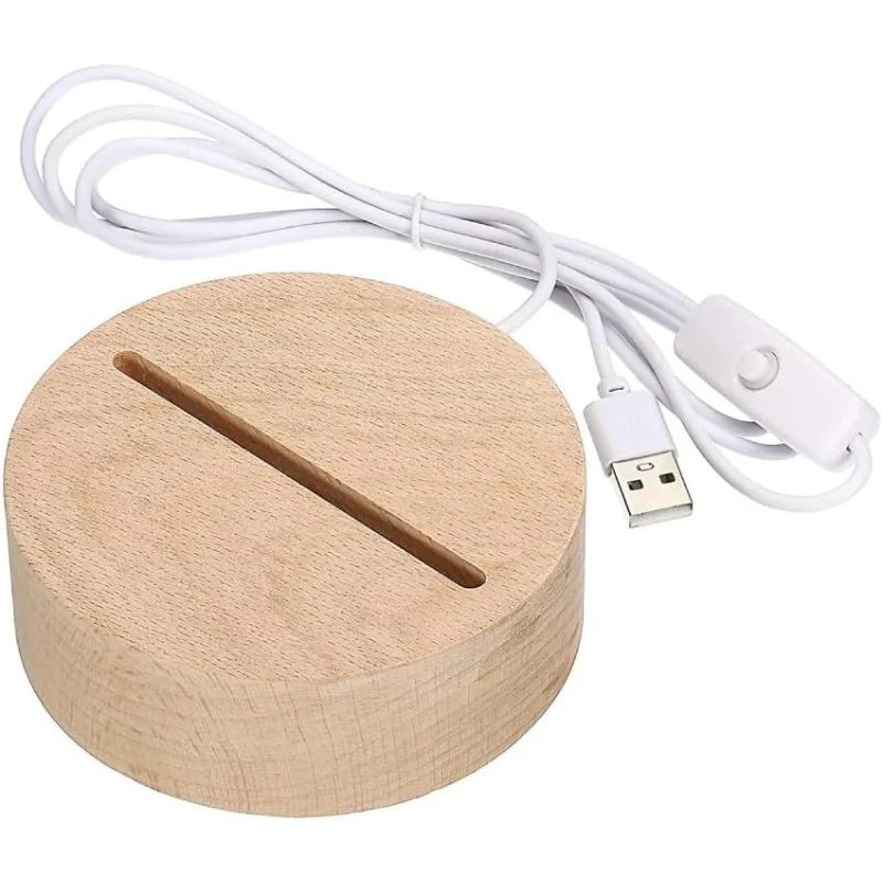3D DIY Display Project Free Shipping Oval Wood Base Acrylic Warm LED Night Light Battery Powered with Clear Acrylic Panels