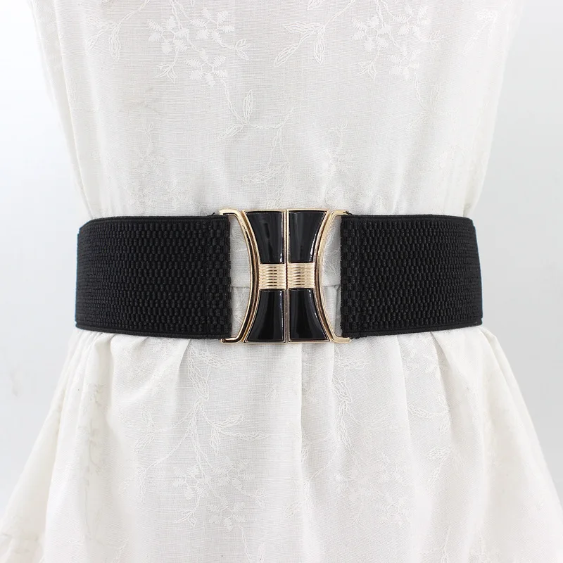 knee length dresses for ladies Luxury Wide Black Belt for Women / Genuine Leather Belt with Metal Buckle main image 0