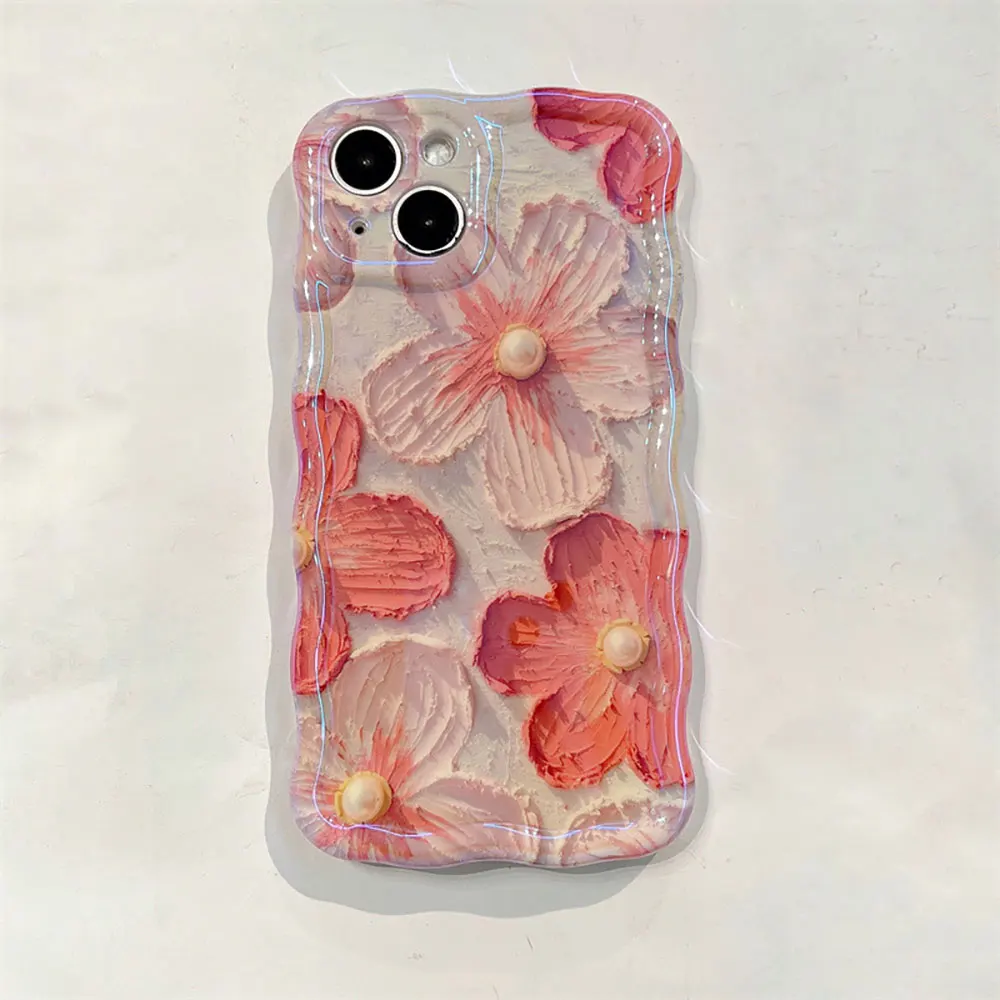 Oil Painting Flower Phone Case For Iphone X 7 8 10 11 12 13 14 15 Max Pro Plus Pink Pearl Sjk187 Laudtec