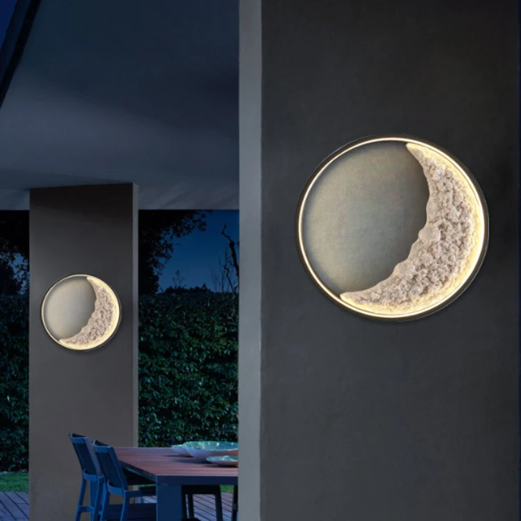 Porch Moon Wall Lamp Nordic Luxury Background Wall Lights Round Mirror Lunar Soil Face Stairwell Moon Lamps