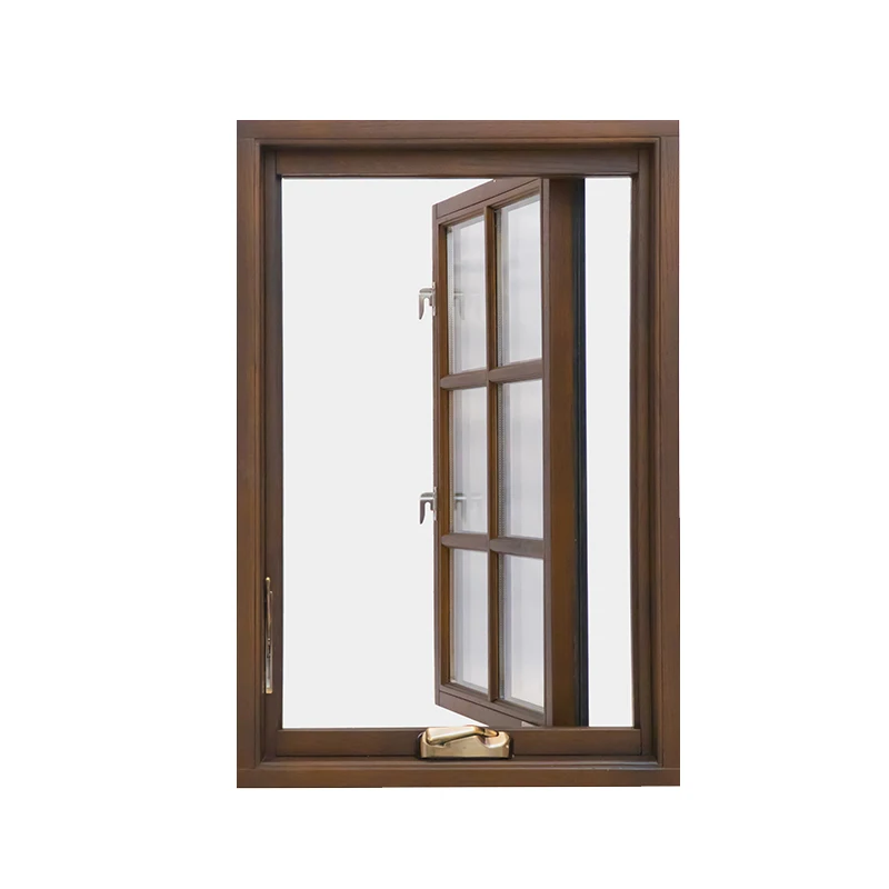 Traditional  Design Large Size Best Quality Wood Finished Crank Open Aluminum Clad Wood Casement Windows