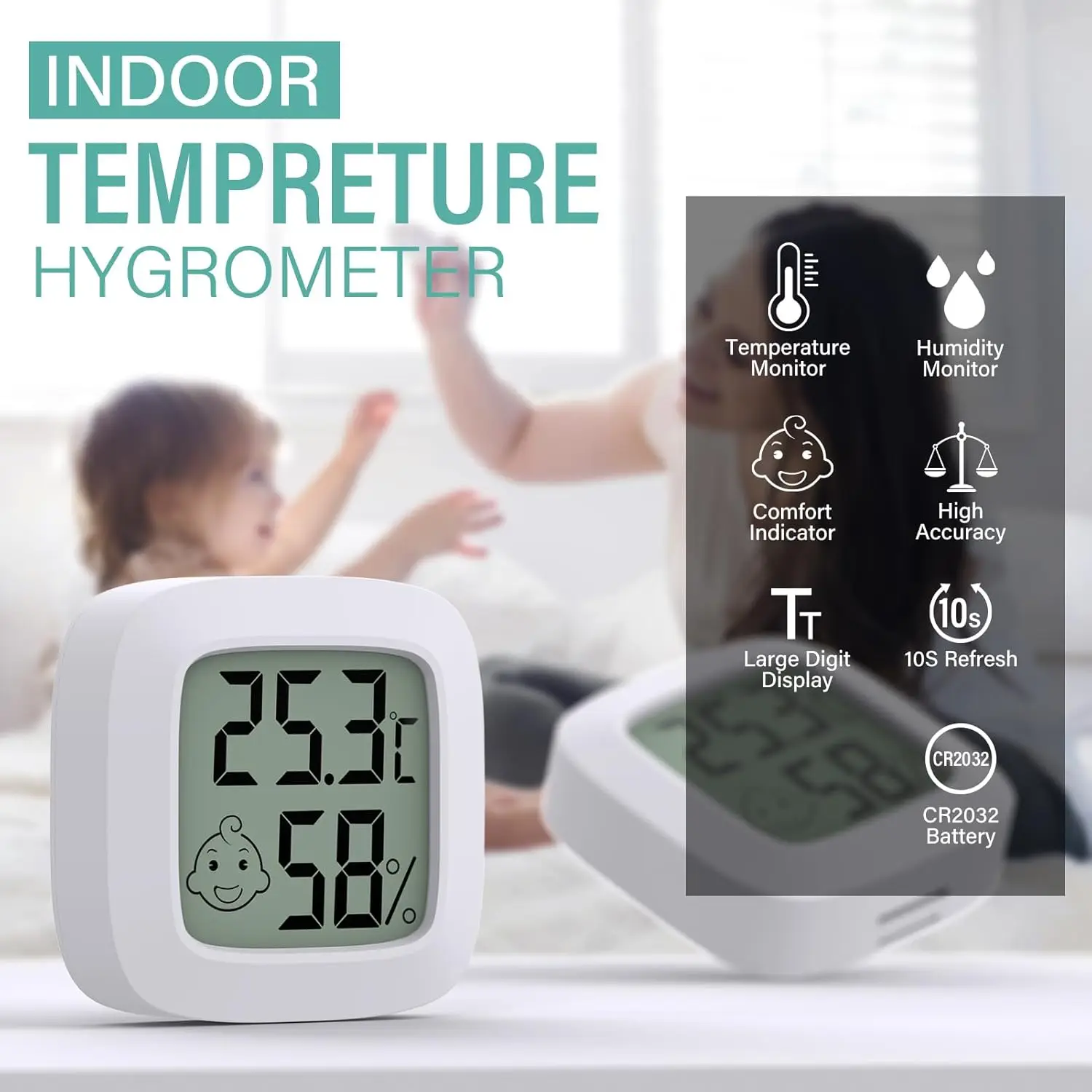 Home Office LCD Temperature Humidity Meter Mini Smiley Electronic Temperature Humidity Thermo Hygrometer