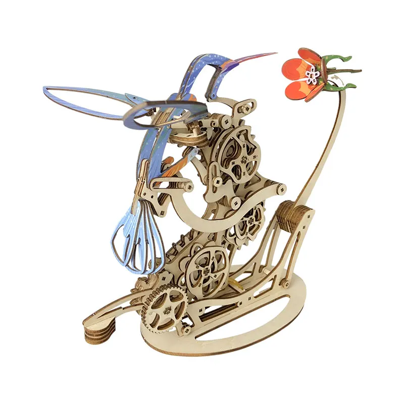 Dynamic Mechanical Hummingbird Ornaments DIY Handmade Graffiti Toy Assembly Model Wooden 3D Puzzle Wholesale