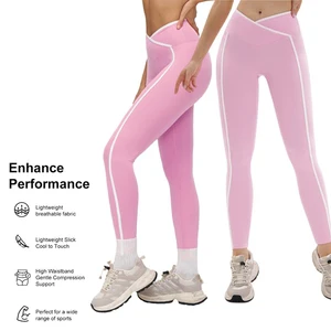 Side Stripe Yoga Pants Contrast Color Tummy Control Hip Line Design Quick Dry Running Workout High Waist Women Active Leggings