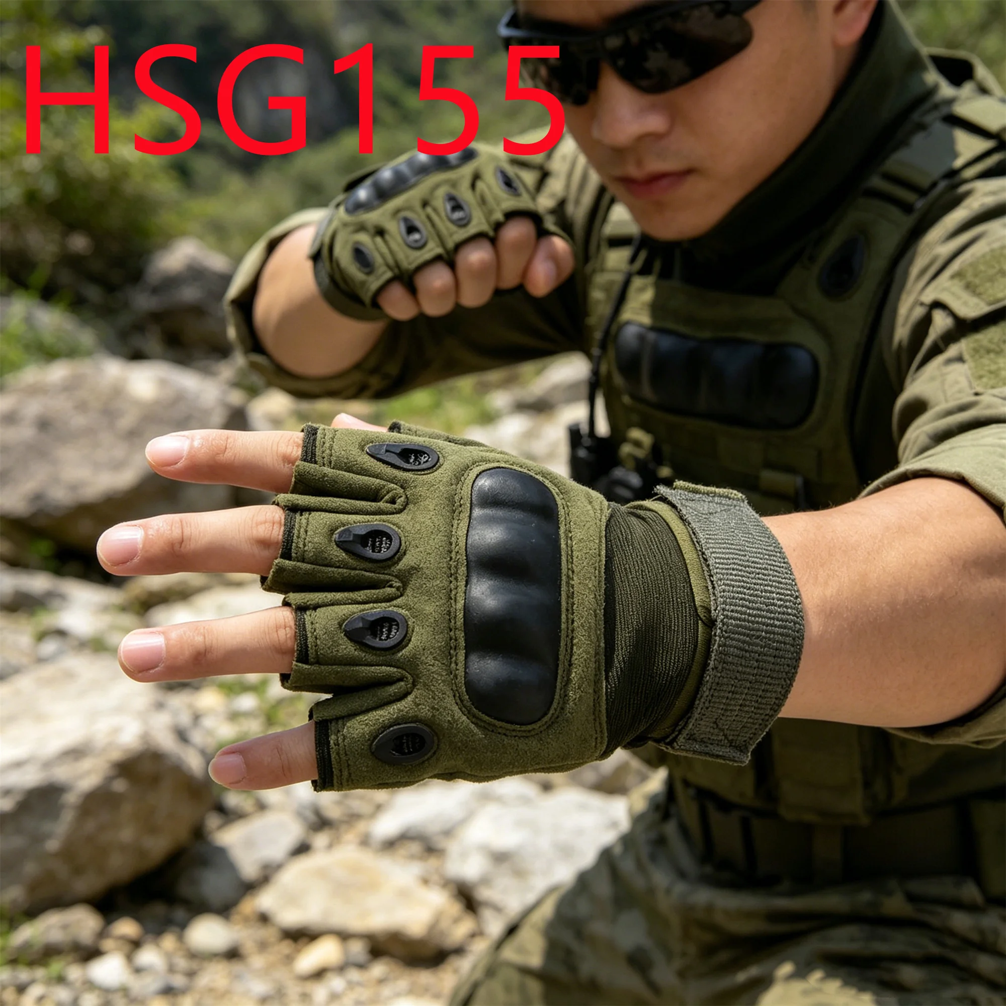 HY,Field Mission High Friction Green Combat Outdoor Gloves Physical Training Reinforced Thumb Tactical Gear Gloves HSG155