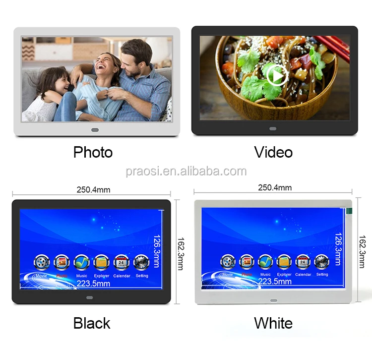 Pros Digital Picture Frame 10 Inch LCD IPS Screen Digital Photo Frame Remote Control Electronic Photo Albums 1080P Video Music
