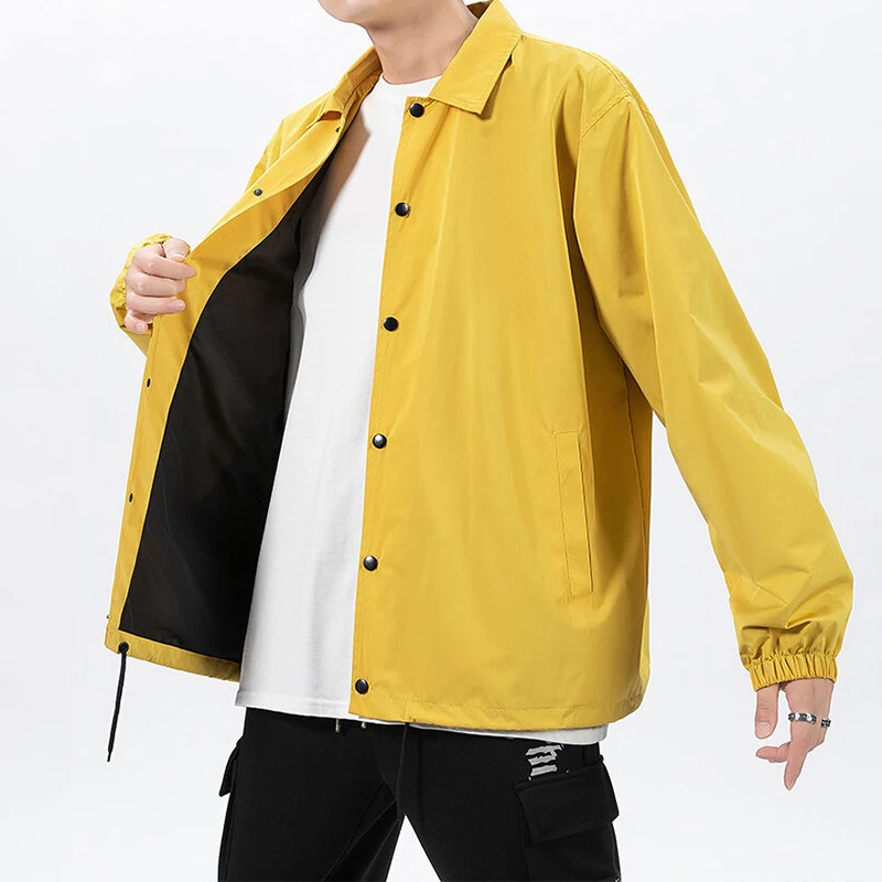 Practical Waterproof Lapel Collar Windbreaker Elastic Hem Men's Custom Jacket Manufacturer_voghion.com