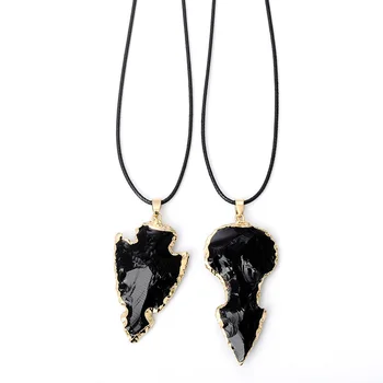 Black Obsidian Onyx Electroplated Arrowhead Pendant Tribal Necklace: Wholesale Arrowhead Jewellery