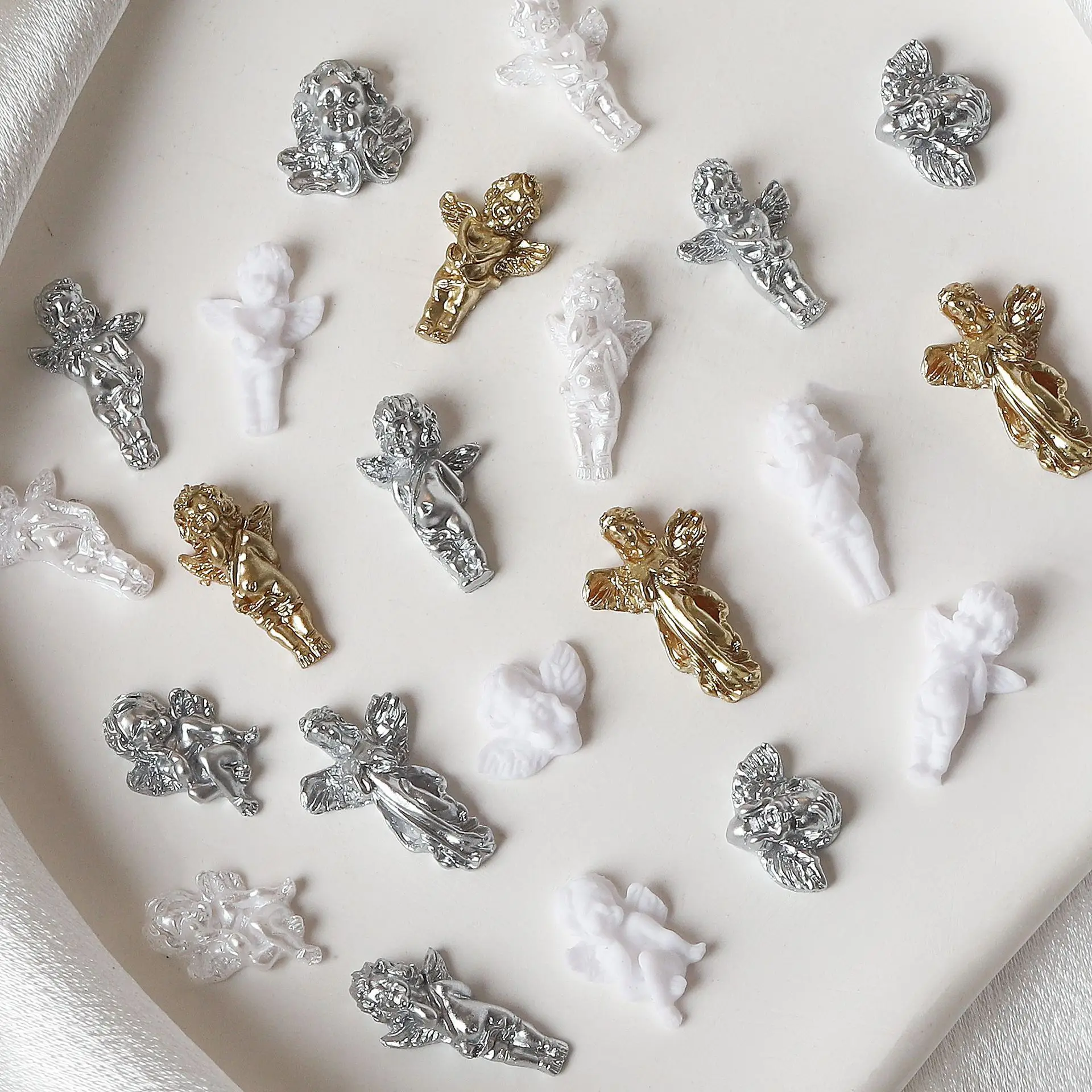 TSZS оптовая продажа золотой серебряный жемчуг Белый Ангел Украшение для ногтей 3D металлический сплав для ногтей Ретро украшение дизайнерские аксессуары