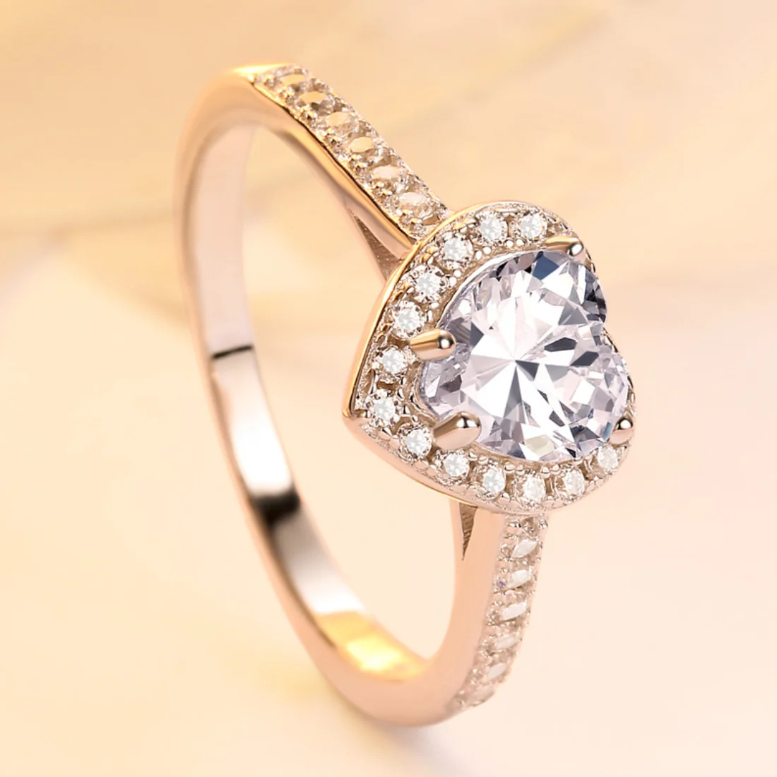 KAKODIY Love Ring Heart Shaped Zircon Sparkling Ring 925 Sterling Silver Women Engagement Wedding Heart Shaped Eternity Ring detail 3