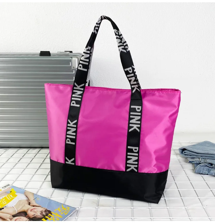 Oem Wholesale Cheap Hand Bag Ladies Luxury Beach Pink Waterproof Women Large Nylon Handbag