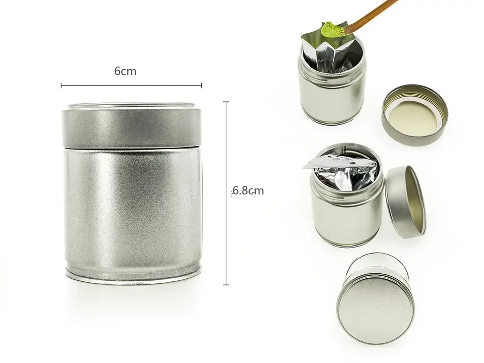 Wholesale Small Plain Silver white Color Food Grade Airtight 30g 40g Tea Matcha metal Tin packaging manufacture