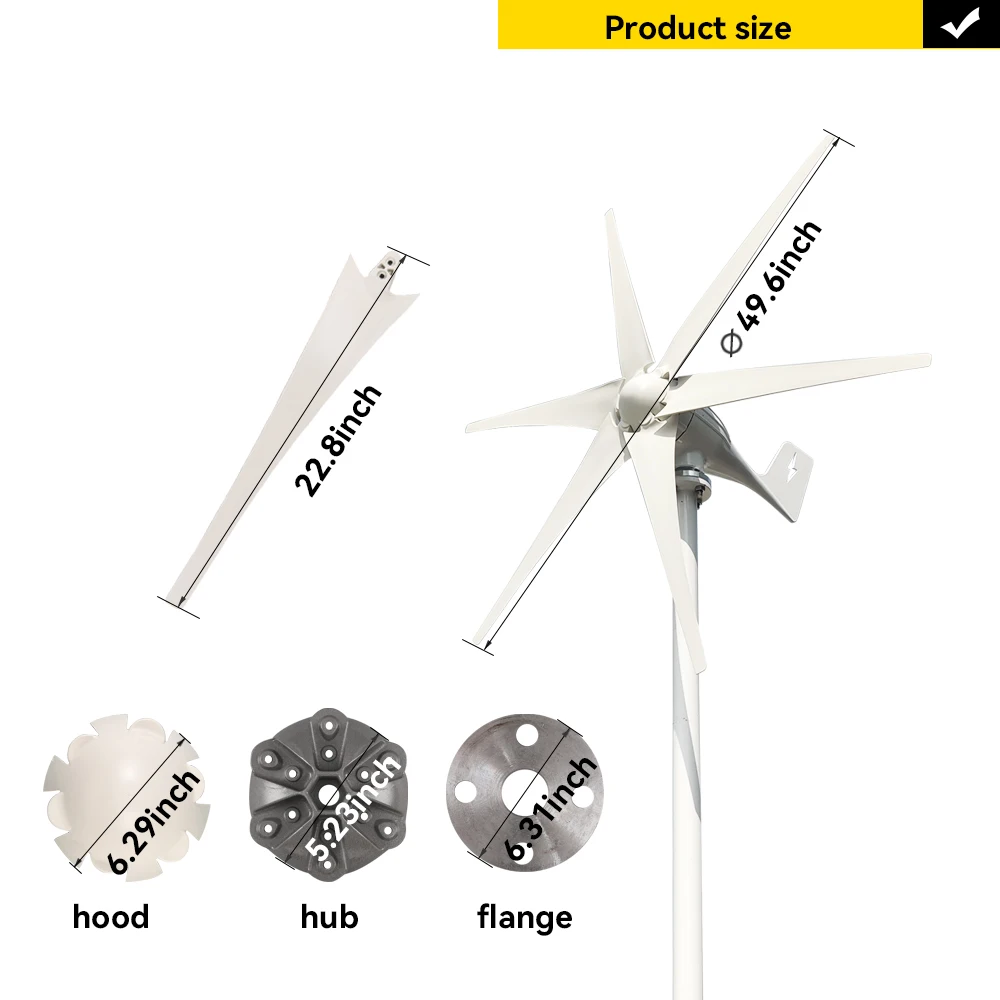 Small Windmill Turbine Electricity Generator Complete Kit 600w 24v 48v 3 Blade Dynamo With MPPT Charge Controller RV Yacht Farm