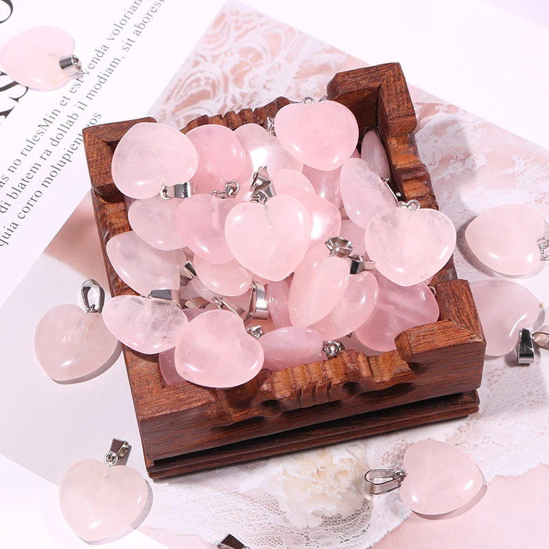 Natural Crystals Healing Stones Jewelry Pendant Rose Quartz Heart Stone