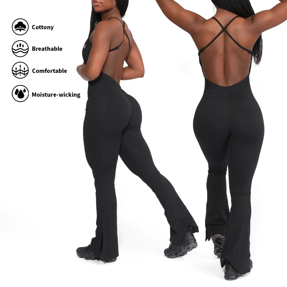 Custom Women Plus Size Sportswear Backless Romper Butt Lifting Flared