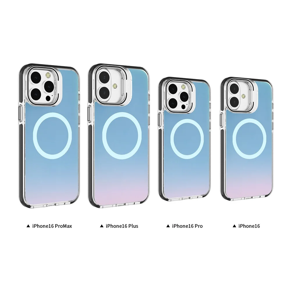 J2 Metal Camera Stand Laser Color Changing Frosted Matte Case for IPhones 16 Pro Max Magnetic PC Back Cover TPU Bumper Case