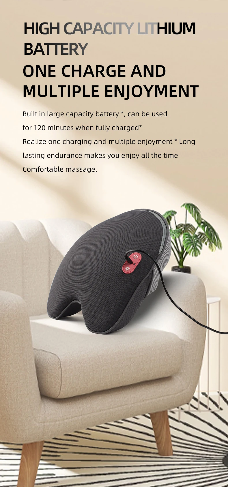 Ergonomisk massagekudde | Op/ned-gående knadende funktion med varmeterminering