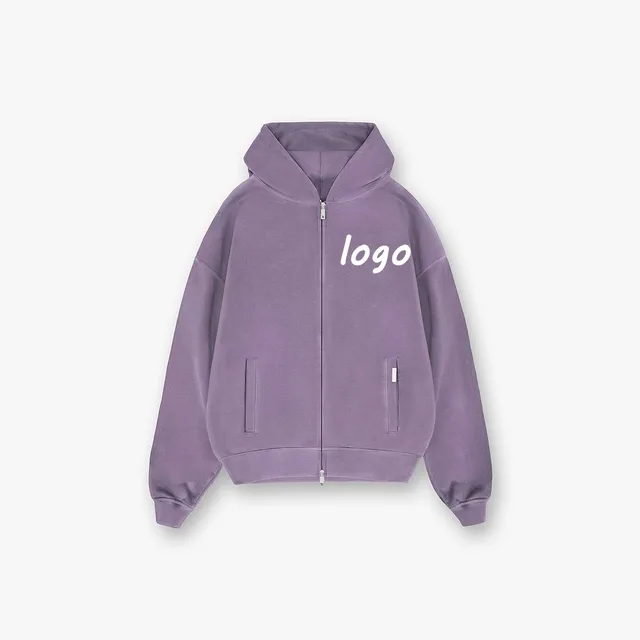 High Quality Streetwear French Terry 500GSMCropped Custom Logo Sun Faded Distressed Vintage Zip up Hoodies