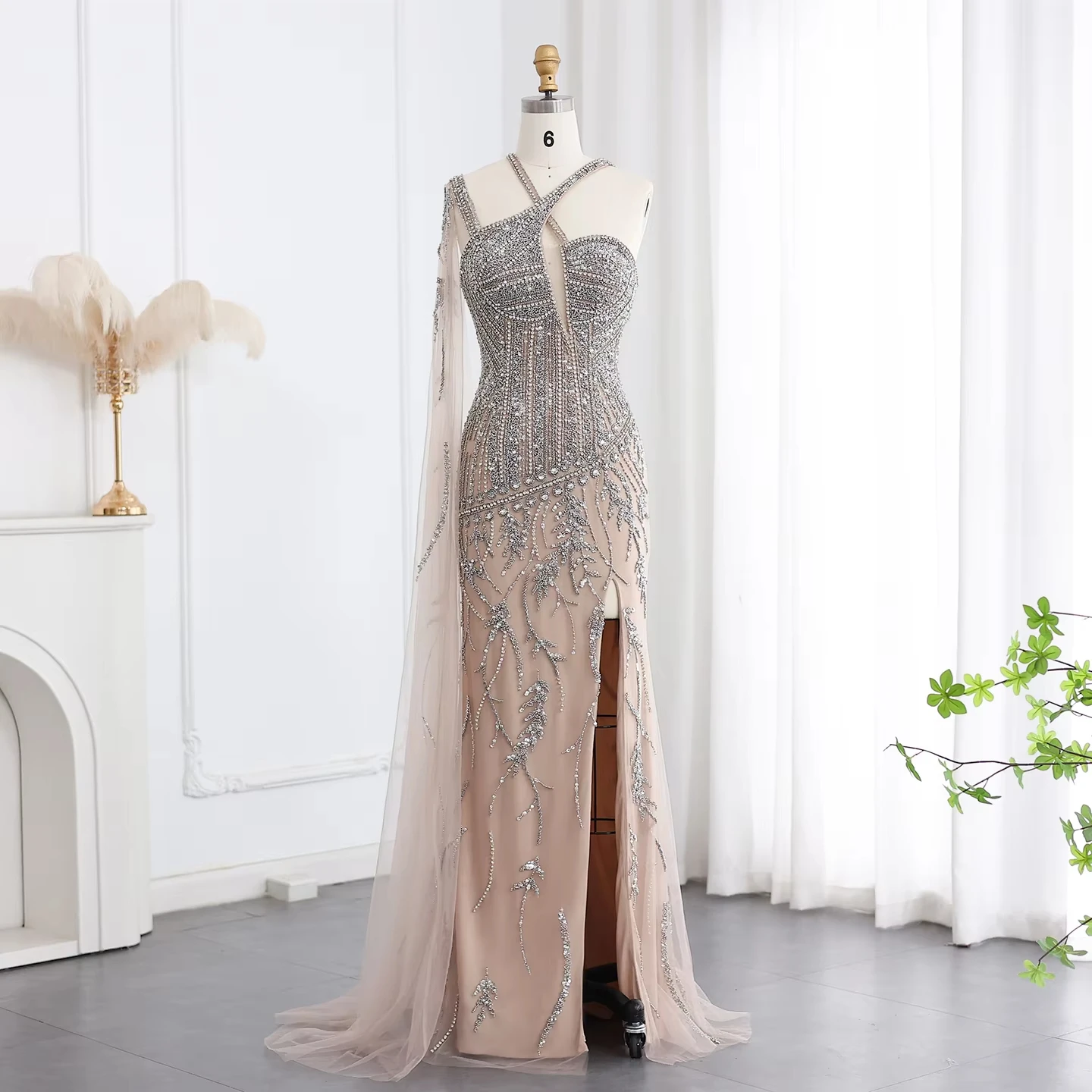 nude party dress Sparkly Nude and Silver Beaded Mini Dress 39015